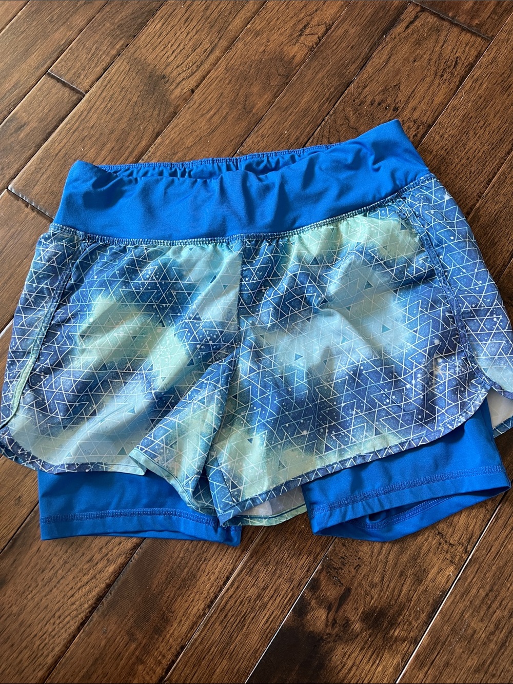 Danskin Now Blue Geometric Layered Athletic Shorts